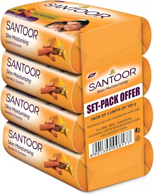 Santoor Sandal & Turmeric Soap – 125 g × 4 (500 g)