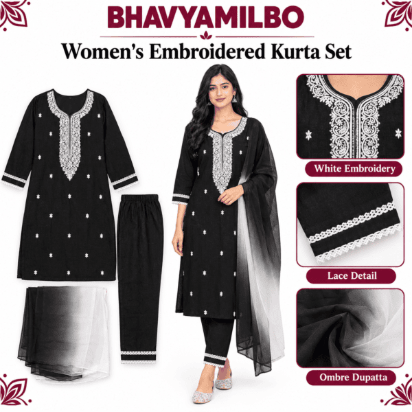 Black & White Embroidered Women’s Kurta Set no. 40