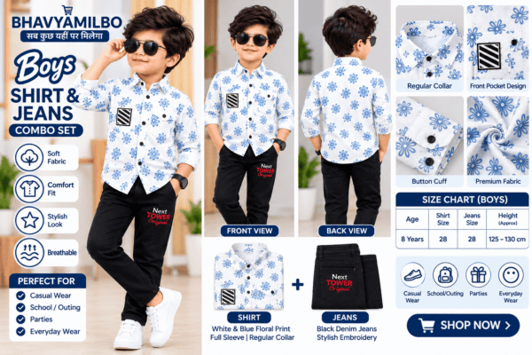Boys Floral Printed Shirt & Jeans Combo Set Size 40
