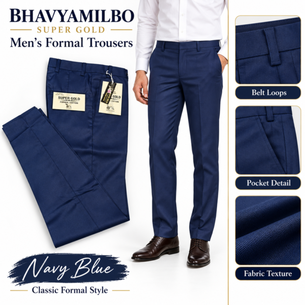 Super Gold Men’s Navy Blue Formal Trousers – Size 28